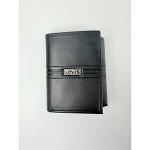 Levi's‎ RFID Blocking Trifold Wallet Black Coated Leather 31LP110071 ID Window